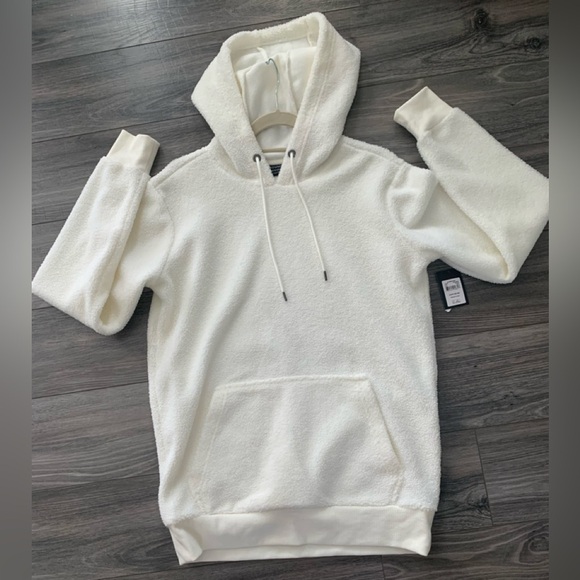 NWT Men’s Sherpa fuzzy cream soft pullover hoodie Small - Picture 1 of 9